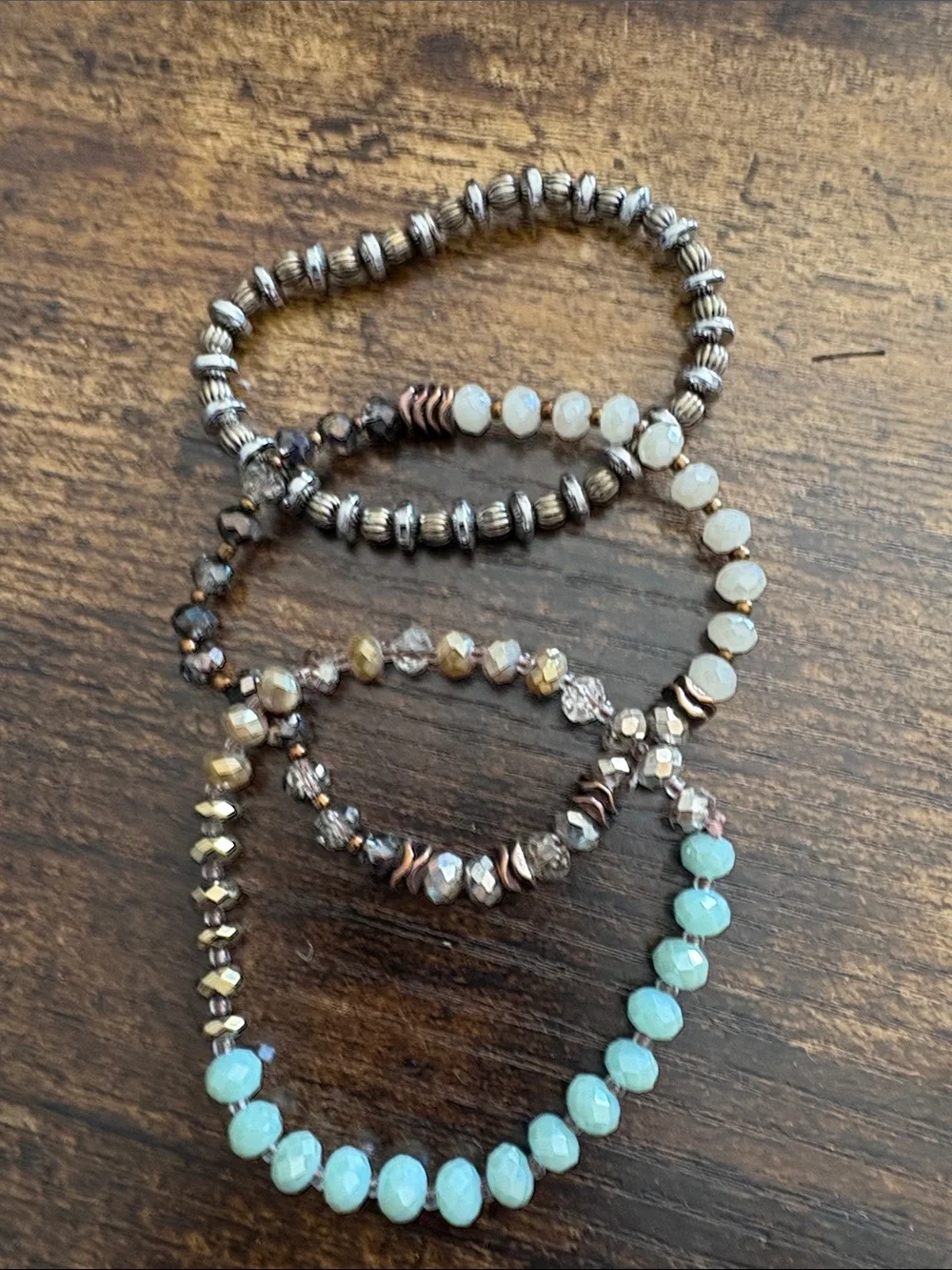 Simply Vera—Mixed Bead Stretch Bracelet Set - Black, Gold, Aqua, Gray